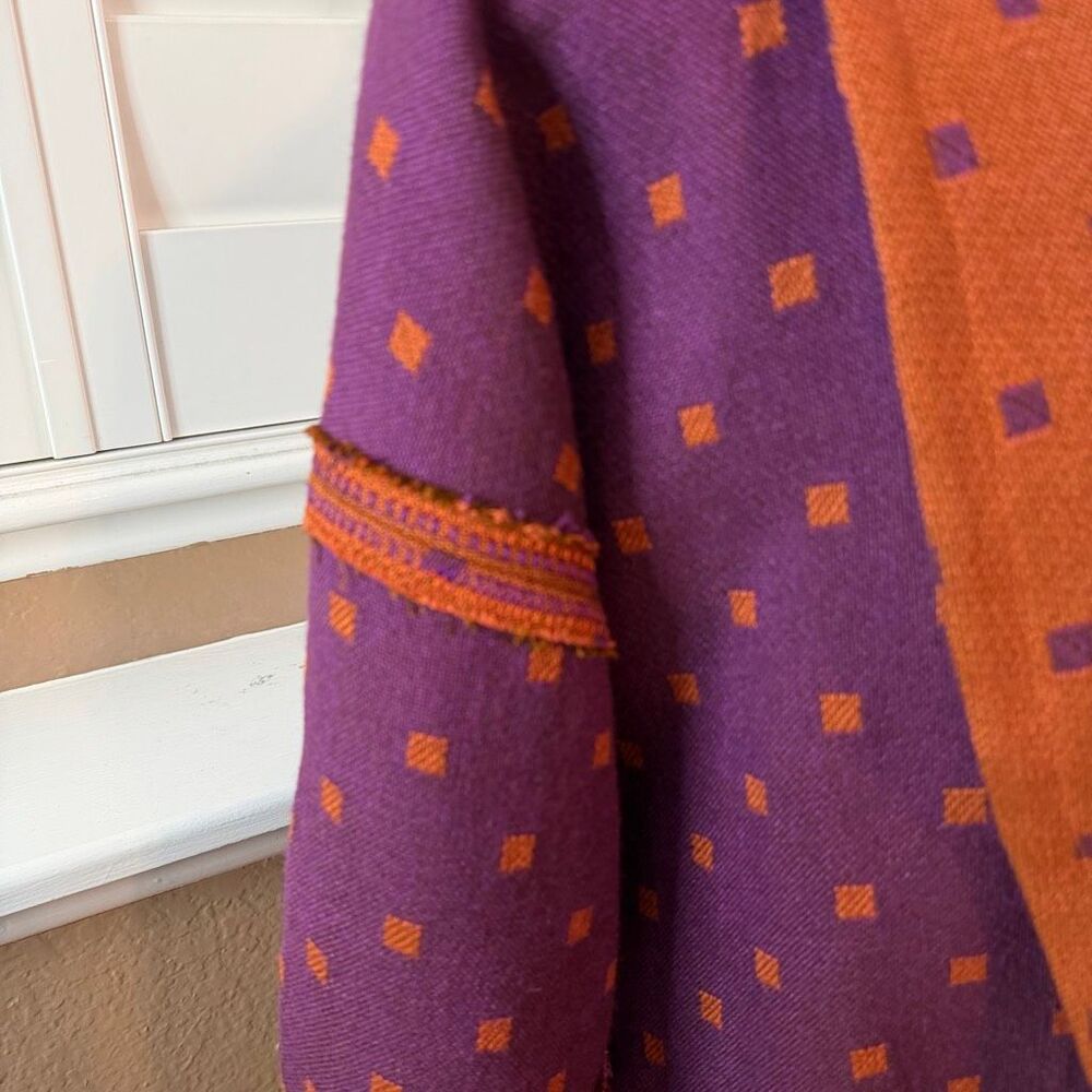 Vintage South American Handwoven Purple Rust Tapestry Jacket Blanket Boho Aztec - Picture 4 of 8